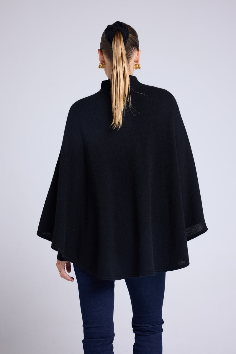 Poncho Boutons Dorés Margot - Noir