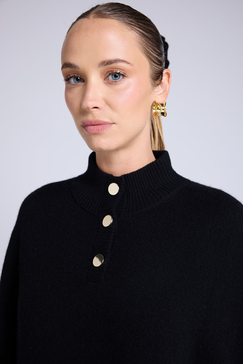 Poncho Boutons Dorés Margot - Noir