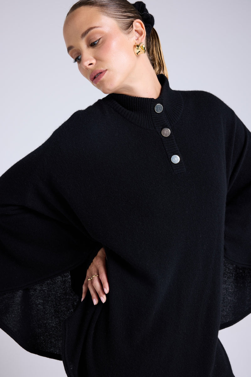 Poncho Boutons Dorés Margot - Noir