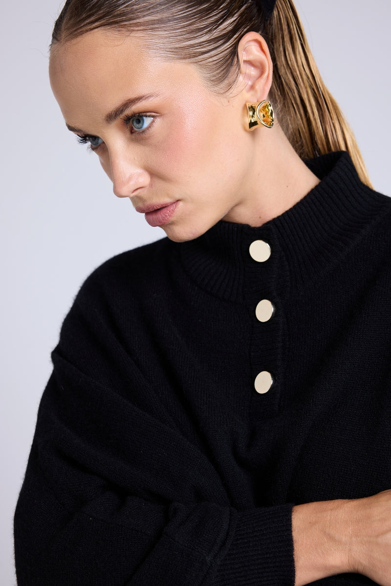 Poncho Boutons Dorés Margot - Noir