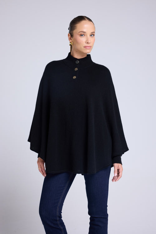 Poncho Boutons Dorés Margot - Noir