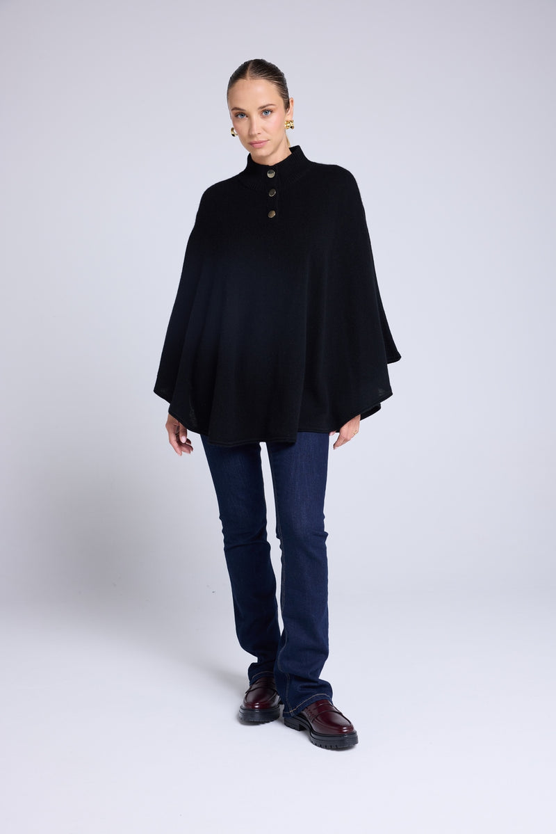 Poncho Boutons Dorés Margot - Noir