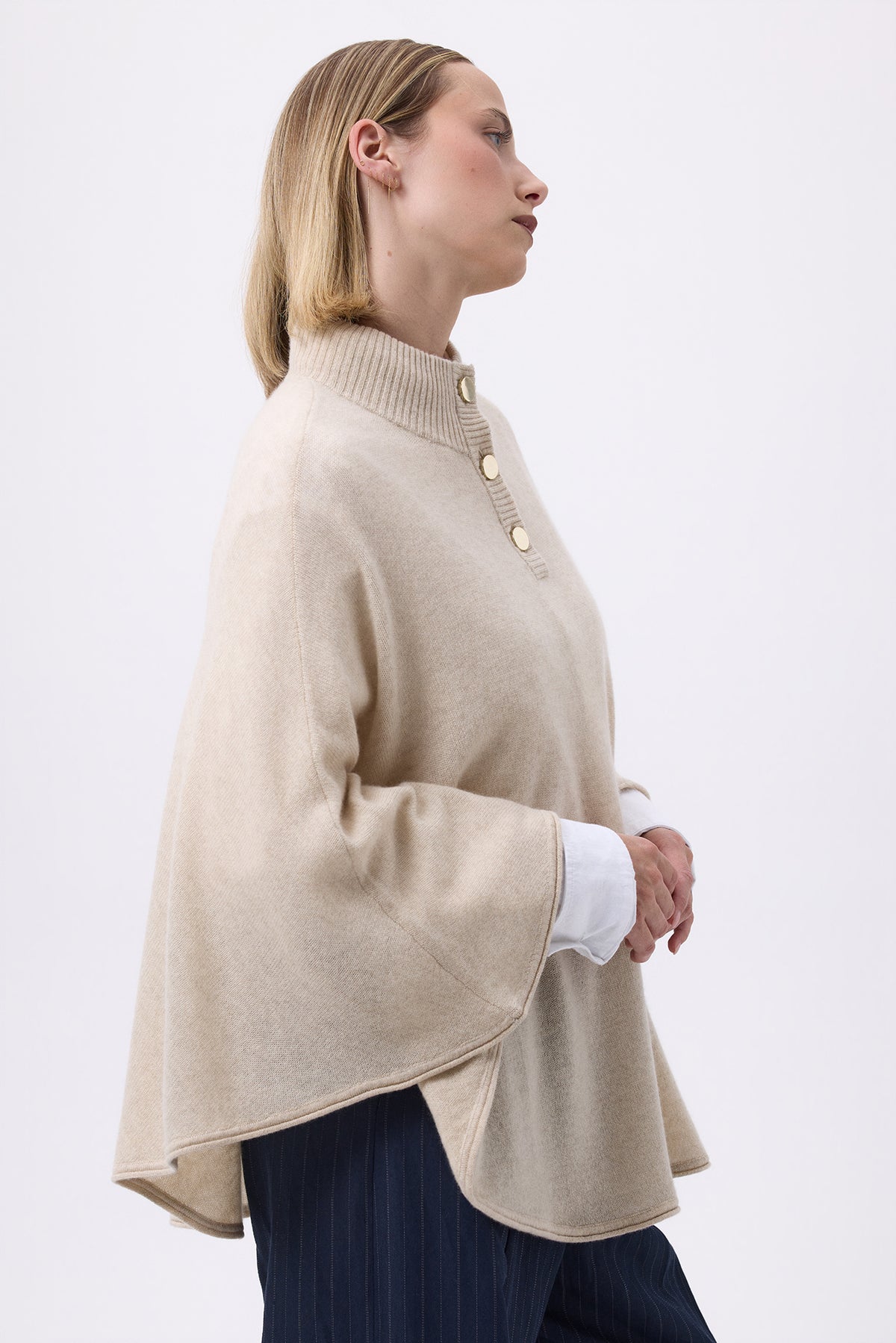 Poncho Boutons Dores Margot - Beige Creme - Femme