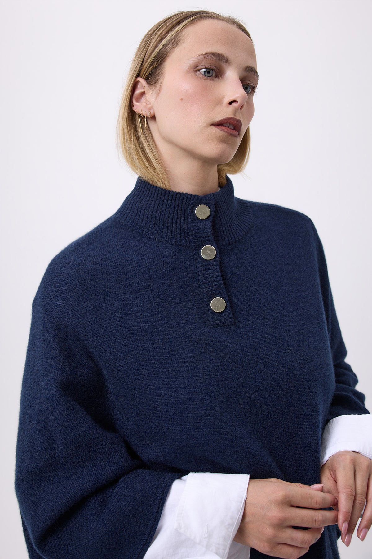 Poncho Boutons Dores Margot - Bleu Marine - Femme