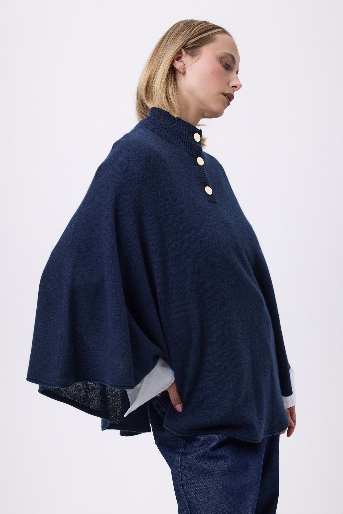 Poncho Boutons Dores Margot - Bleu Marine - Femme