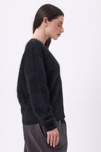 Cárdigan de cuello en V – Cachemira cepillada Marianne - Negro - Mujer