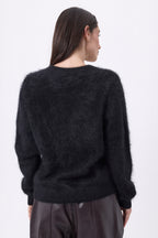 Cárdigan de cuello en V – Cachemira cepillada Marianne - Negro - Mujer