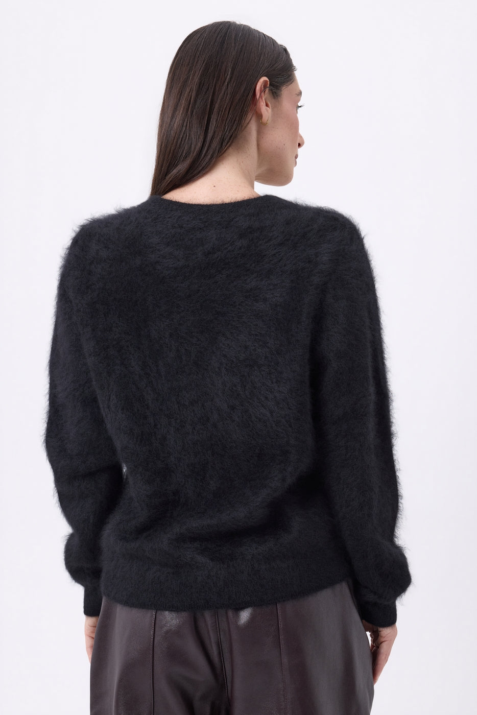 Cárdigan de cuello en V – Cachemira cepillada Marianne - Negro - Mujer