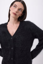Cárdigan de cuello en V – Cachemira cepillada Marianne - Negro - Mujer