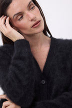 Cárdigan de cuello en V – Cachemira cepillada Marianne - Negro - Mujer