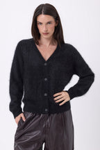 Cárdigan de cuello en V – Cachemira cepillada Marianne - Negro - Mujer