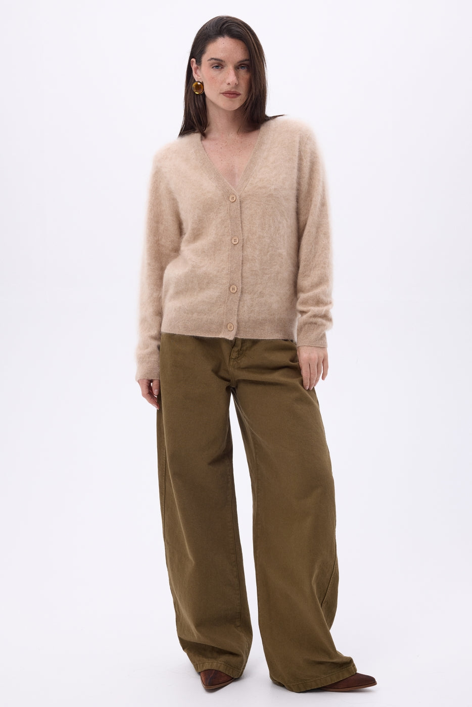 Marianne V-Neck Cardigan – Brushed Cashmere - Cream Beige - Women