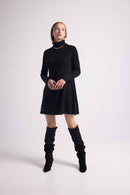 Ample Roll Neck Dress Marie - Black - 100% Cashmere Oeko-Tex - Woman