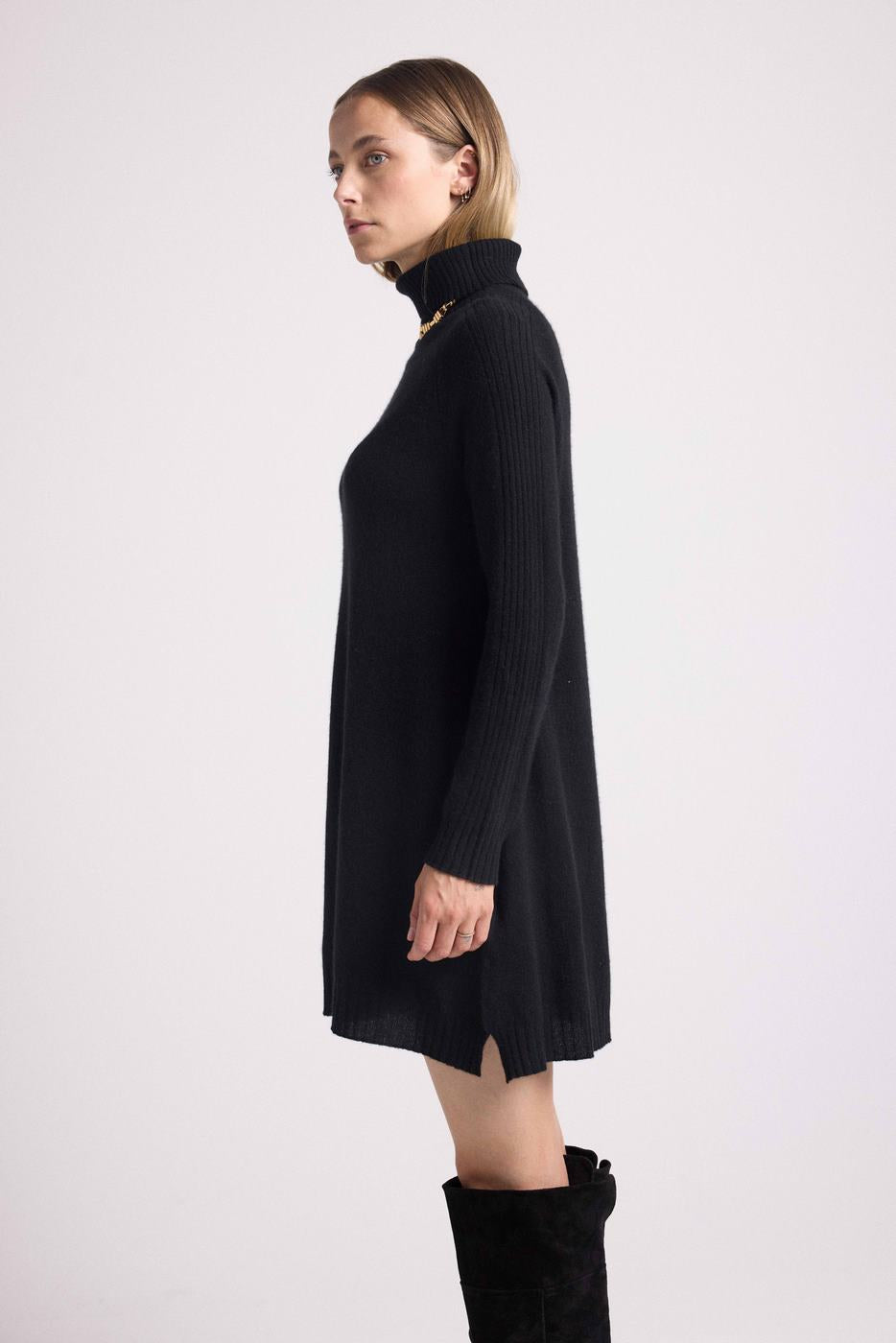 Rollkragenkleid Marie – Schwarz – Damen