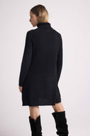 Ample Roll Neck Dress Marie - Black - 100% Cashmere Oeko-Tex - Woman