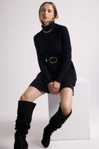 Rollkragenkleid Marie – Schwarz – Damen