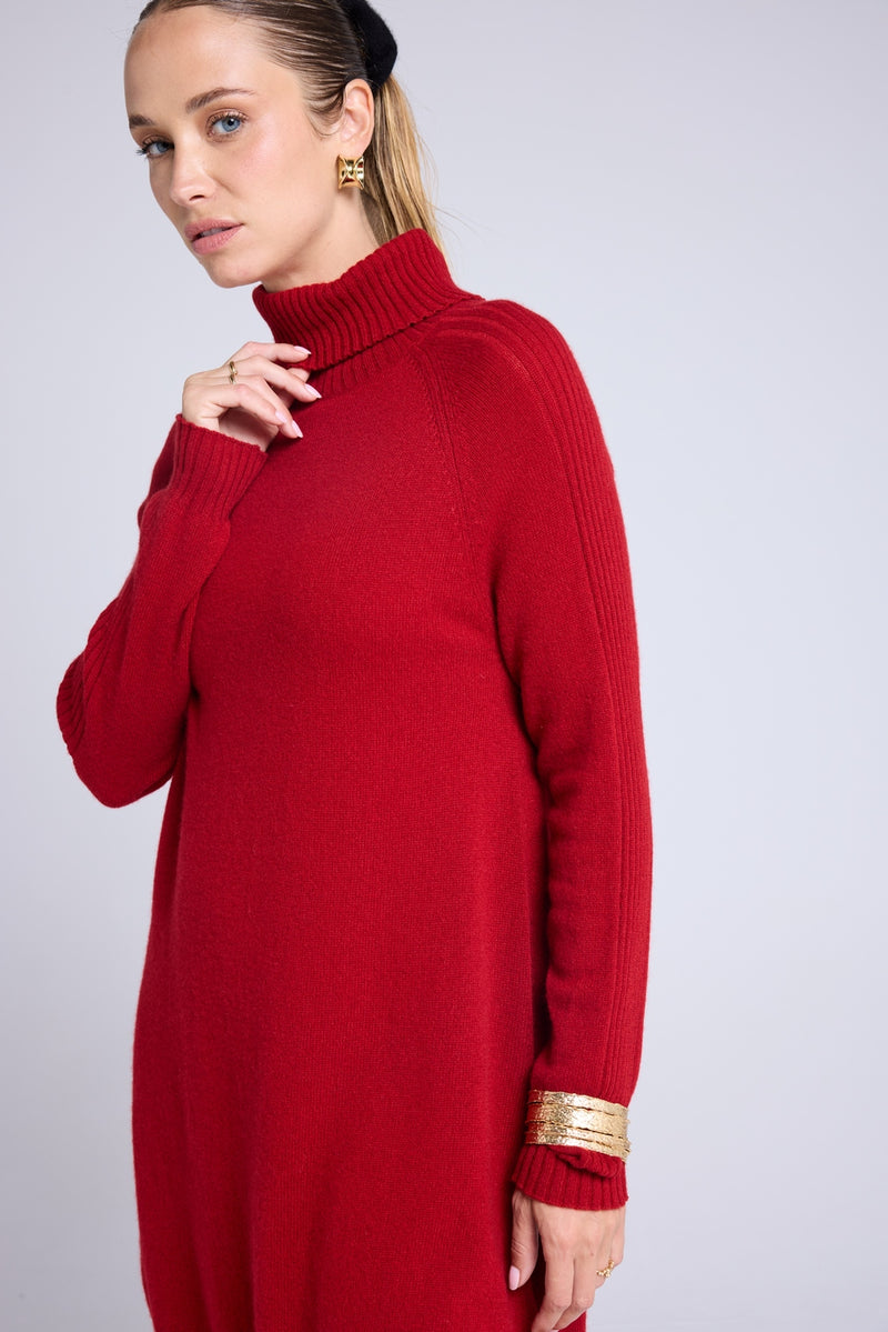 Robe Col Roule Marie - Rouge Bordeau