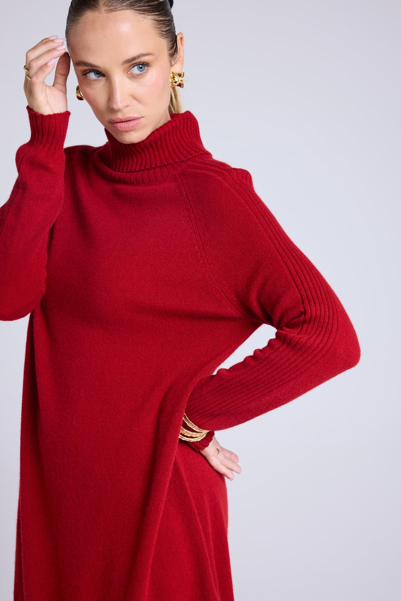 Robe Col Roule Marie - Rouge Bordeau