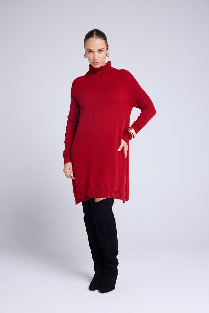 Robe Col Roule Marie - Rouge Bordeau