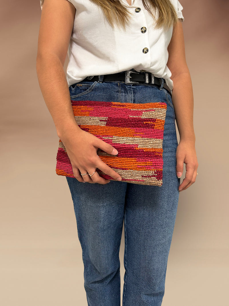 Marilia Clutch Bag - Brown & Orange & Red