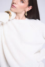 Pull Col Rond Cachemire Boucle Marisol - Blanc Casse - Femme