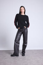 Pull Col Rond Lacets Manches Marta - Noir Rouge - Femme