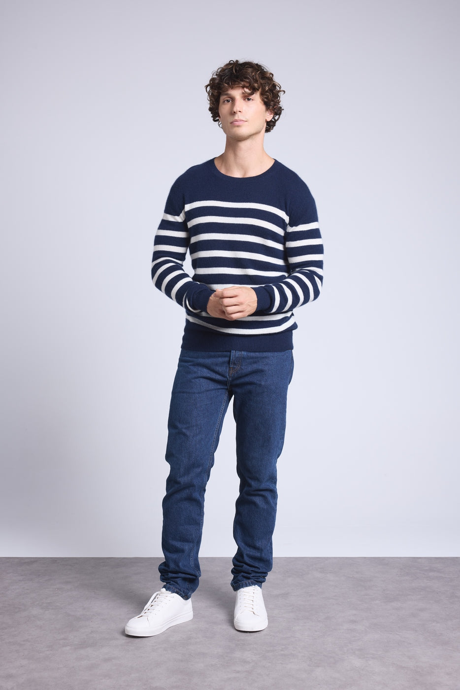 Pull Mariniere Martin - Bleu Marine Et Blanc - Homme - 100% Cachemire