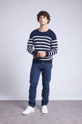 Pull Mariniere Martin - Bleu Marine Et Blanc - Homme - 100% Cachemire