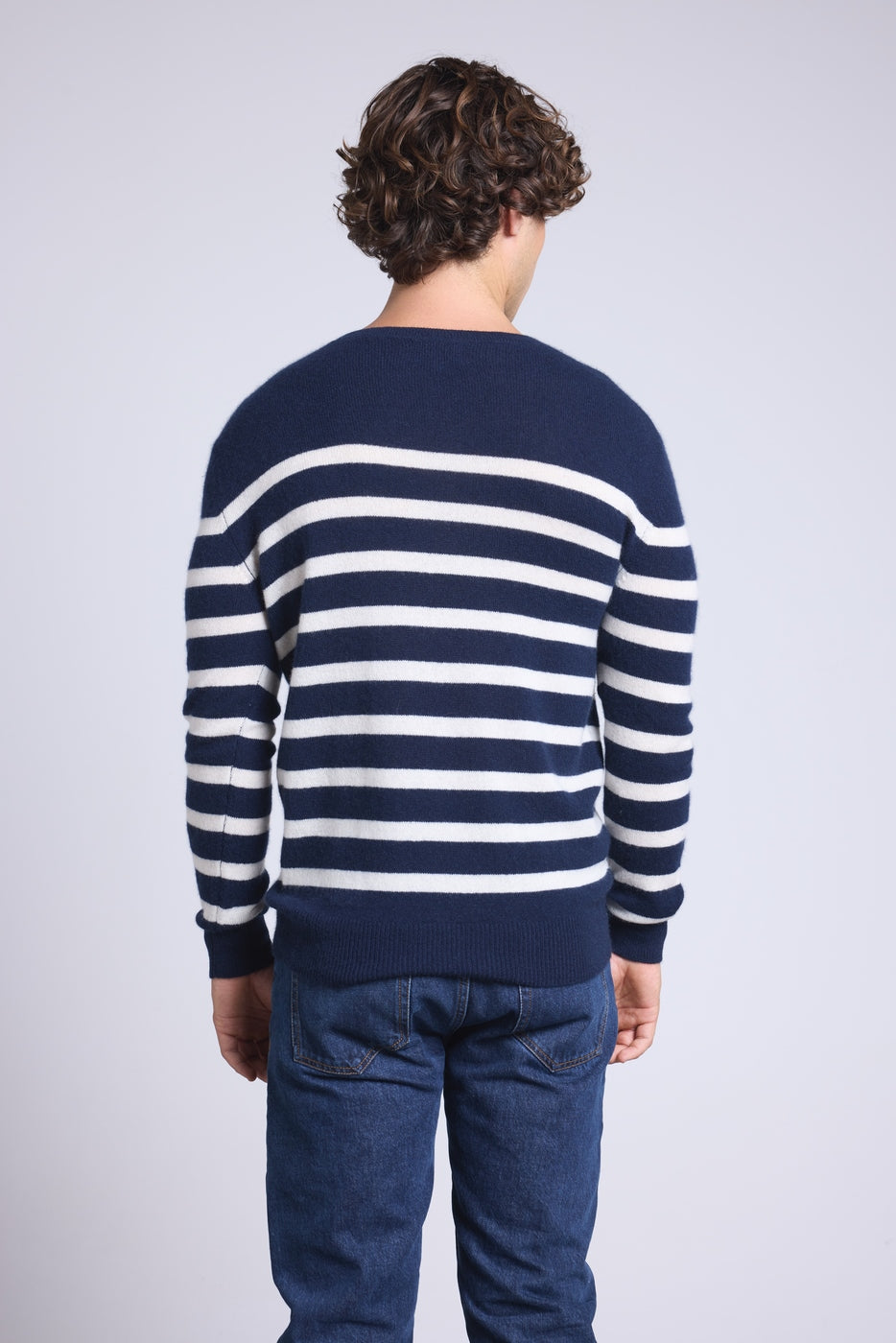 Pull Mariniere Martin - Bleu Marine Et Blanc - Homme - 100% Cachemire