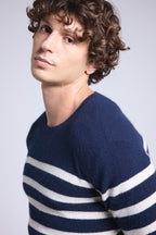 Pull Mariniere Martin - Bleu Marine Et Blanc - Homme - 100% Cachemire