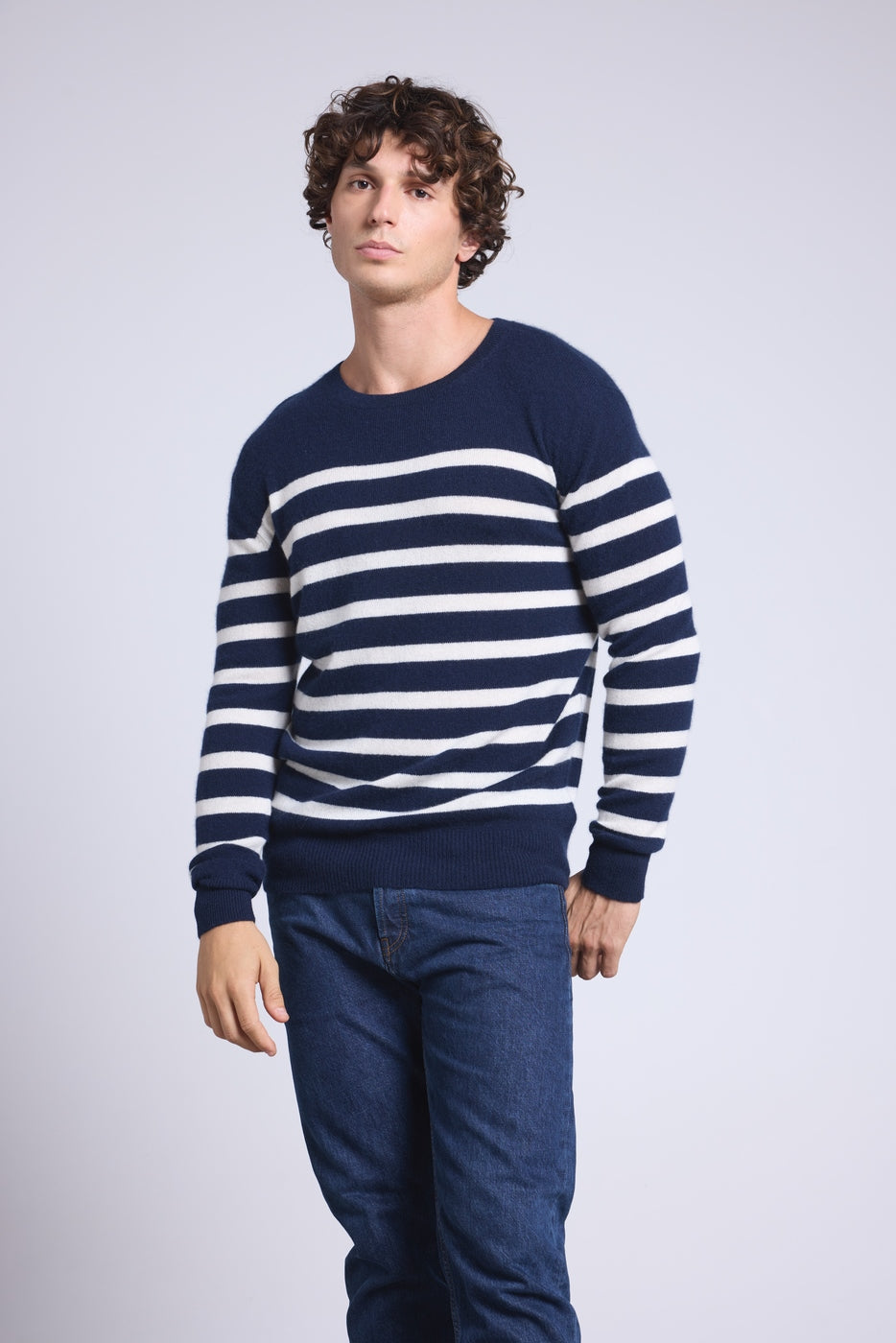 Pull Mariniere Martin - Bleu Marine Et Blanc - Homme - 100% Cachemire