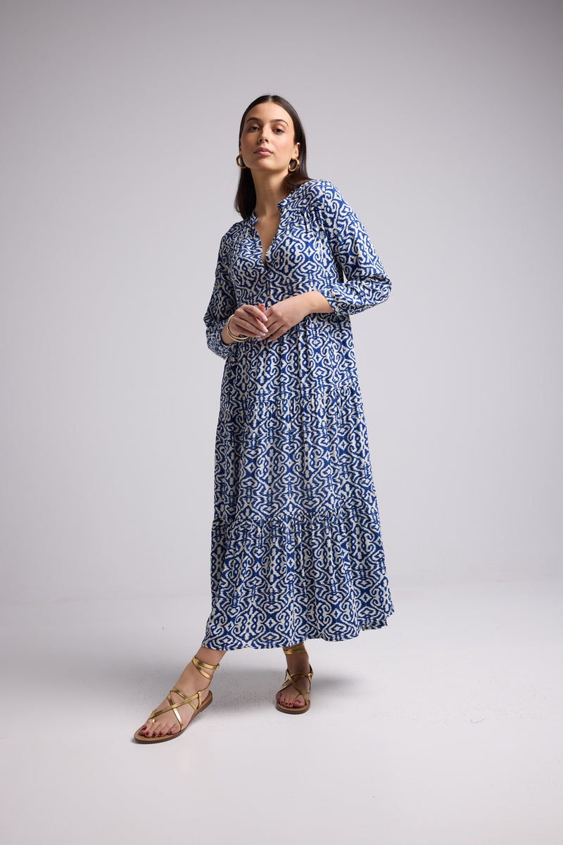 Vestido Largo - Marzia - Blanco Azul