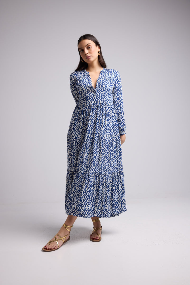 Vestido Largo - Marzia - Blanco Azul