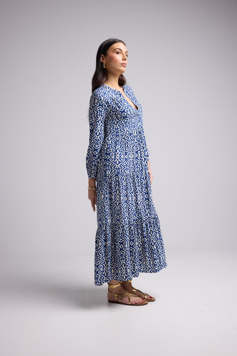 Vestido Largo - Marzia - Blanco Azul