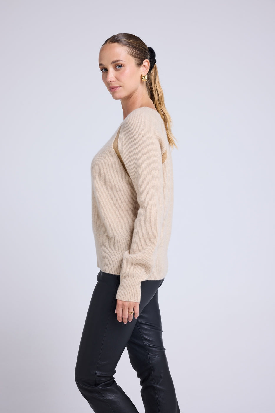Pull Raglan Lurex Marzia - Beige Crème Et Doré