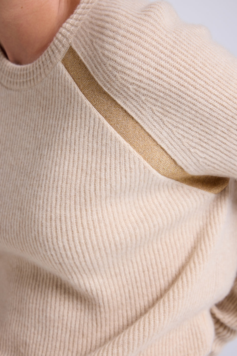Pull Raglan Lurex Marzia - Beige Crème Et Doré