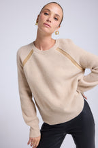 Pull Raglan Lurex Marzia - Beige Crème Et Doré