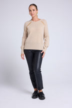 Pull Raglan Lurex Marzia - Beige Crème Et Doré