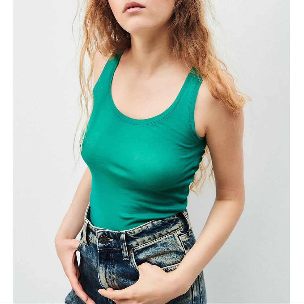Camiseta de tirantes ajustada con cuello redondo - Pavo real vintage - Mujer