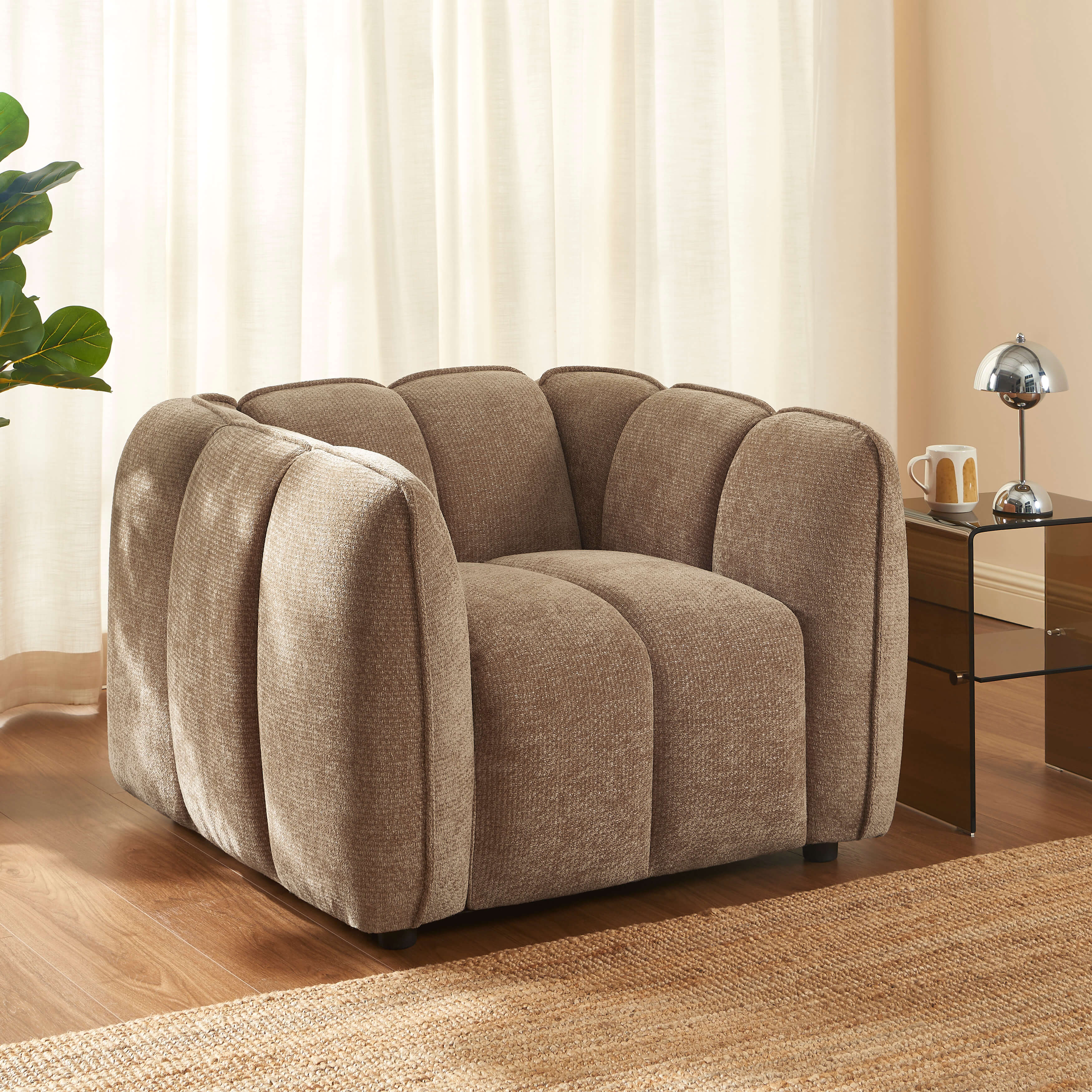 Matilda - Armchair - Chenille Fabric - Brown