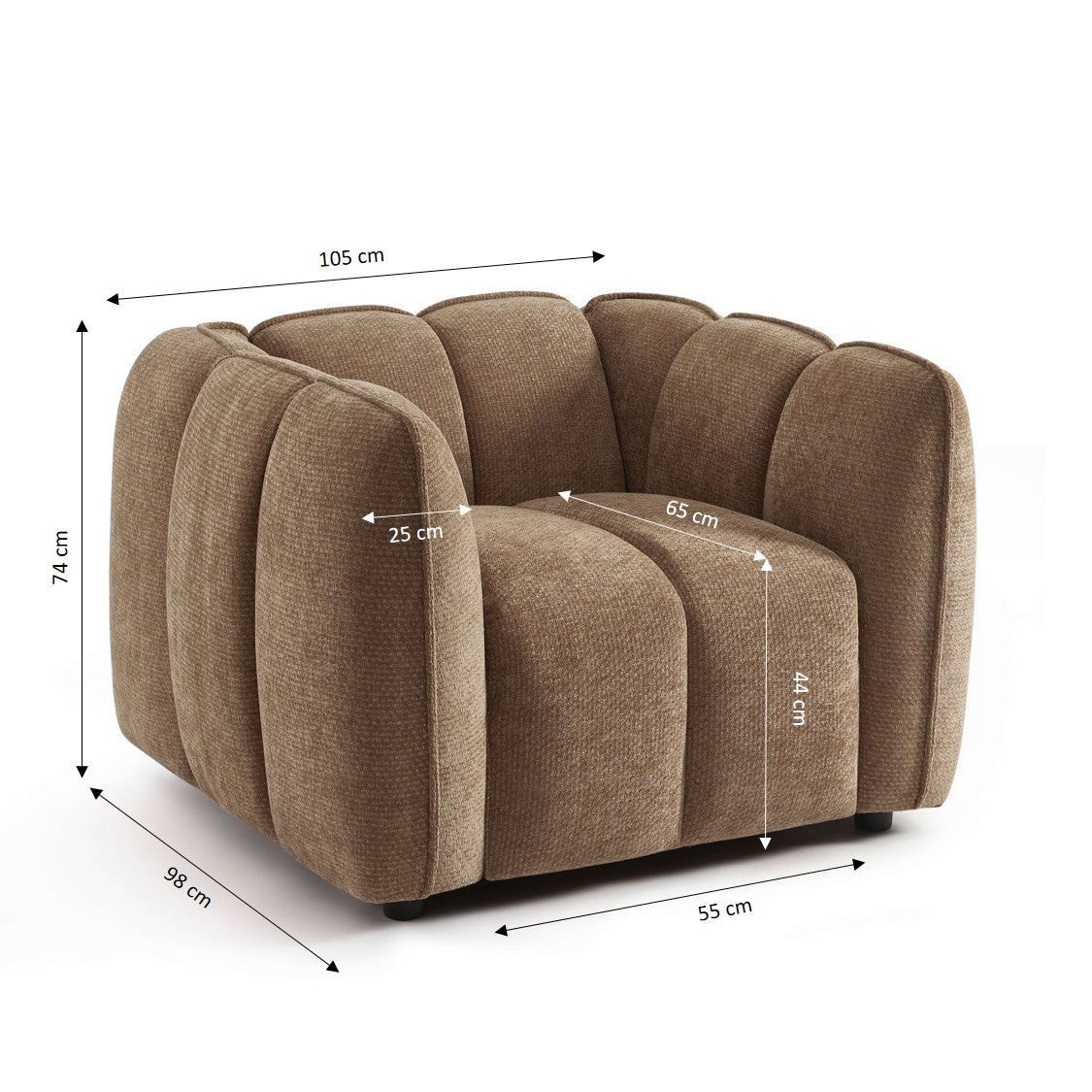 Matilda - Armchair - Chenille Fabric - Brown
