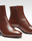 Bottines À Talon Maud - Cuir Cognac - Semelle Cuir - Femme