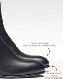 Bottines À Talon Maud - Cuir Et Daim Noir - Semelle Cuir - Femme