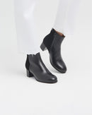 Bottines À Talon Maud - Cuir Et Daim Noir - Semelle Cuir - Femme