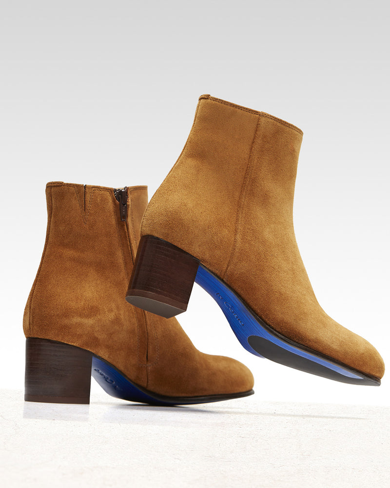 Bottines À Talon Maud - Daim Cognac - Semelle Cuir - Femme