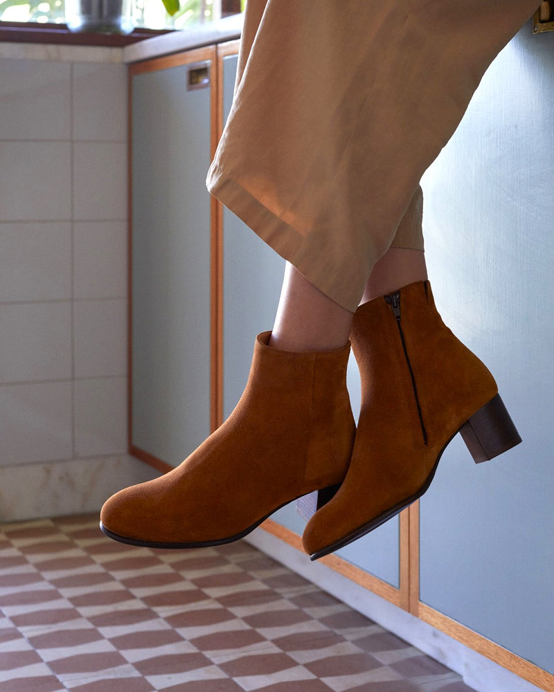 Bottines À Talon Maud - Daim Cognac - Semelle Cuir - Femme