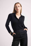 Maxine Polo Neck Sweater - Black - 100% Oeko-Tex Cashmere - Buttons Woman