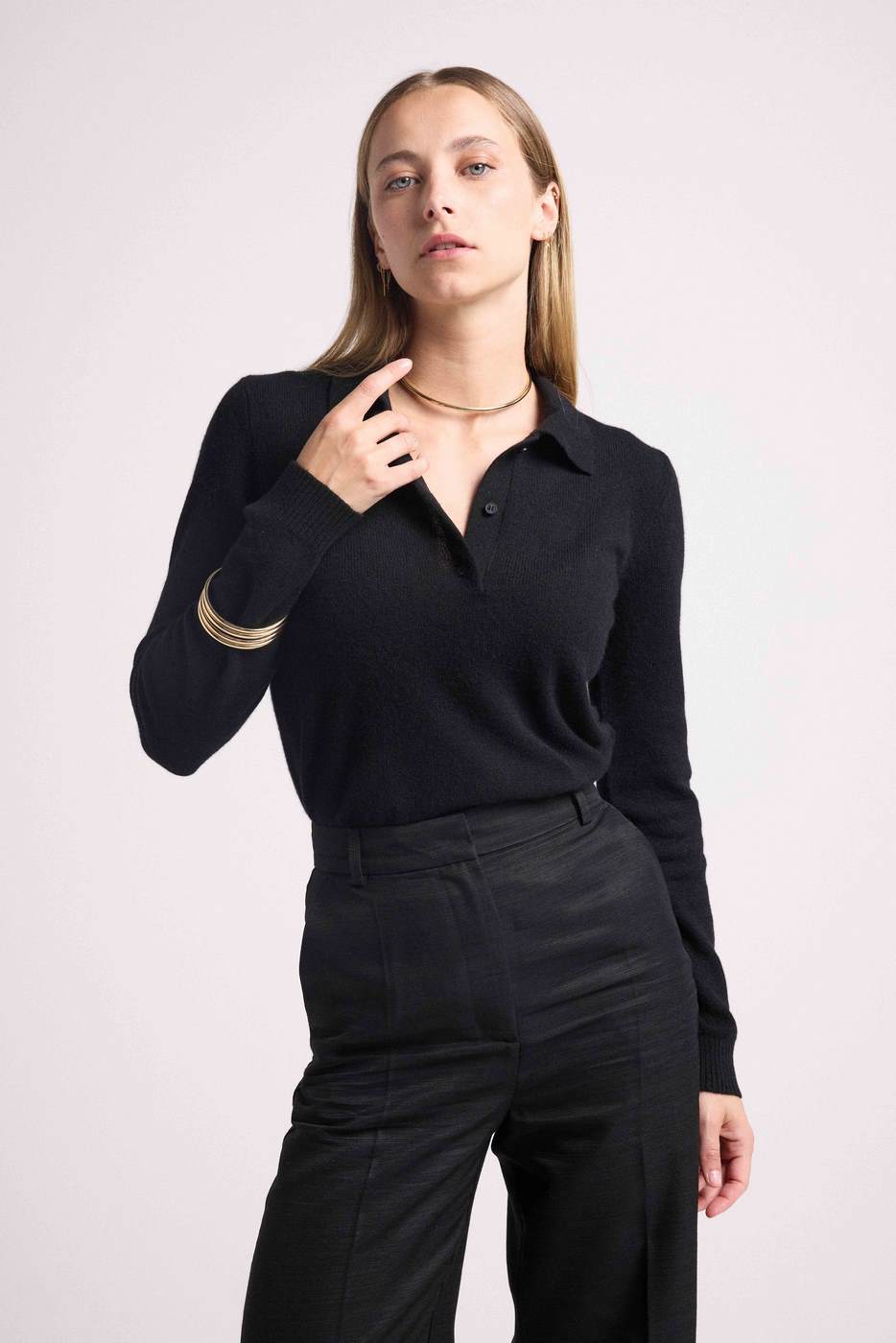 Maxine Polo Neck Jumper with Buttons - Black