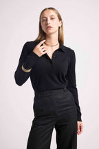 Maxine Polo Neck Jumper with Buttons - Black