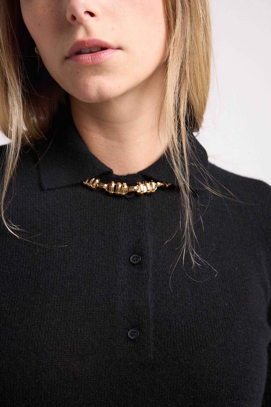 Maxine Polo Neck Jumper with Buttons - Black